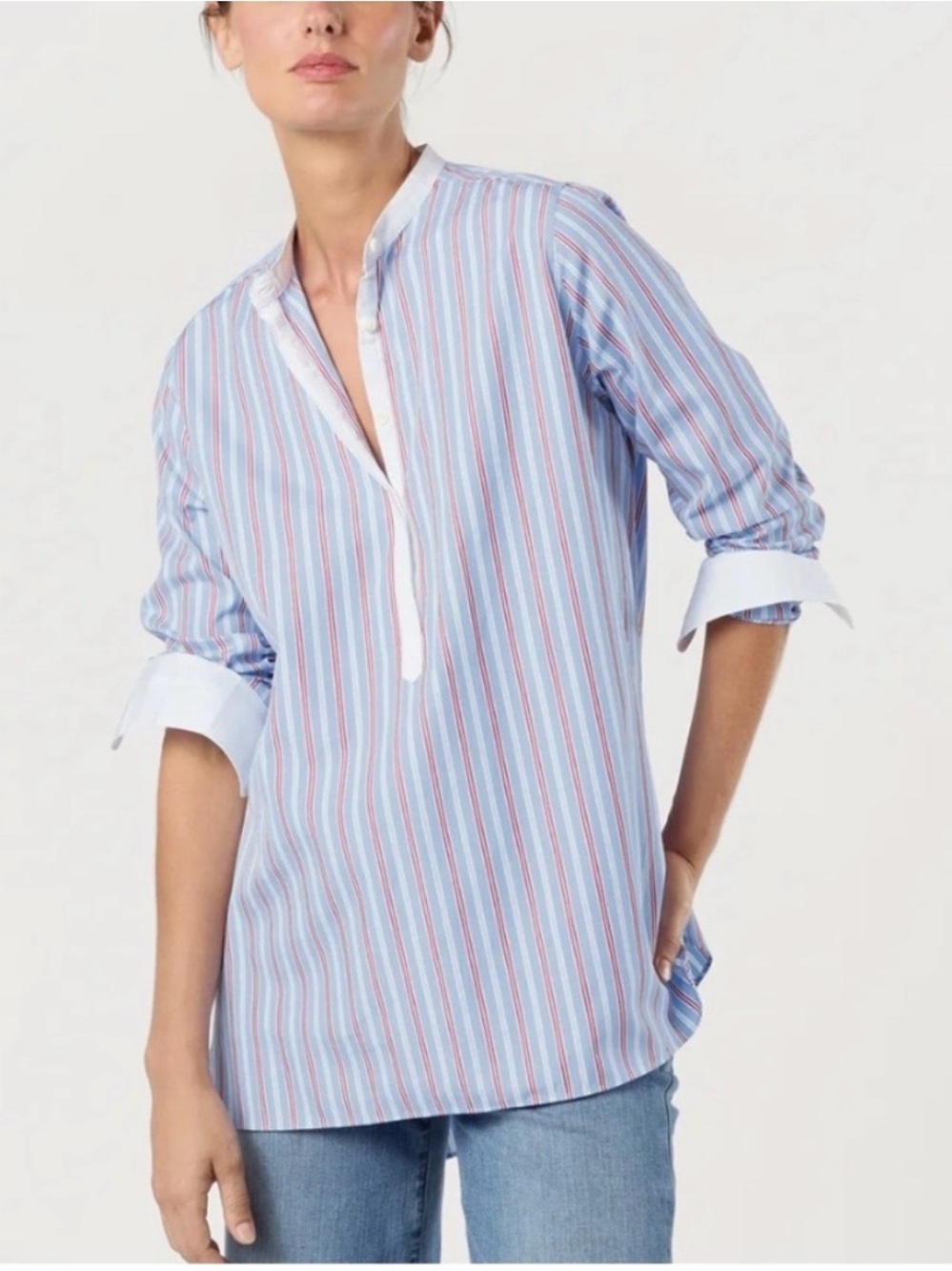 Ann Mashburn Light Blue Striped Womens Shirt - Classic Comfort